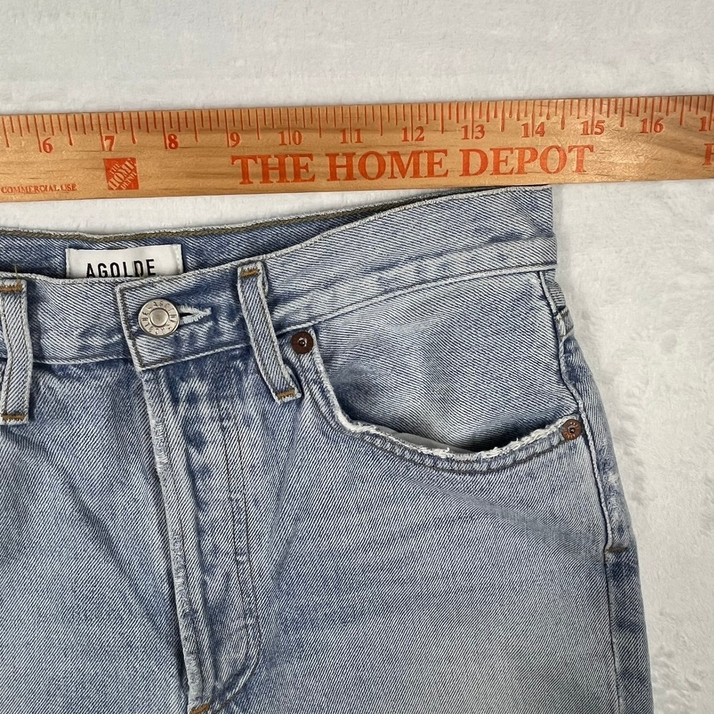 Agolde High Rise Crop Jeans 27 (Fits 28x26) Light Wash Distressed Button Fly - Picture 6 of 16